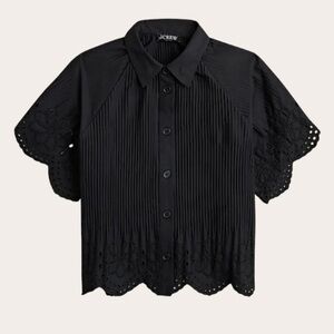 J Crew pleated eyelet trim shirt in Cotton Poplin NWOT
